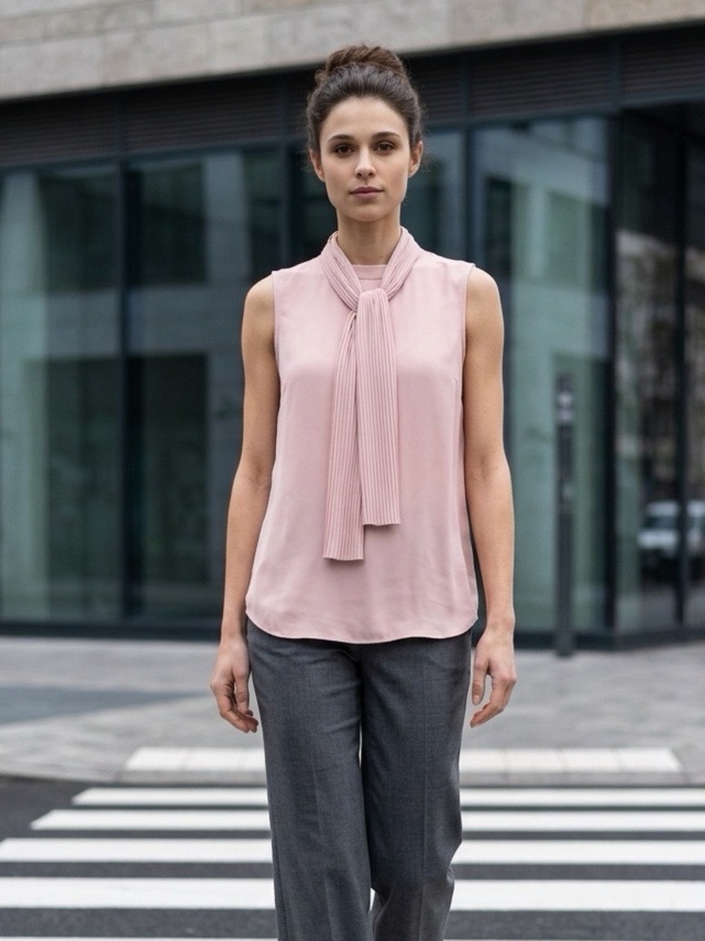 Ann Taylor Sleeveless Pleated Tie-Neck Camisole in Light Pink Size Small